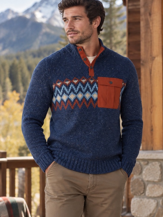 Smartwool Other - Smartwool Men's Heavy Henley Sweater Navy Fair Isle Merino Wool size Medium